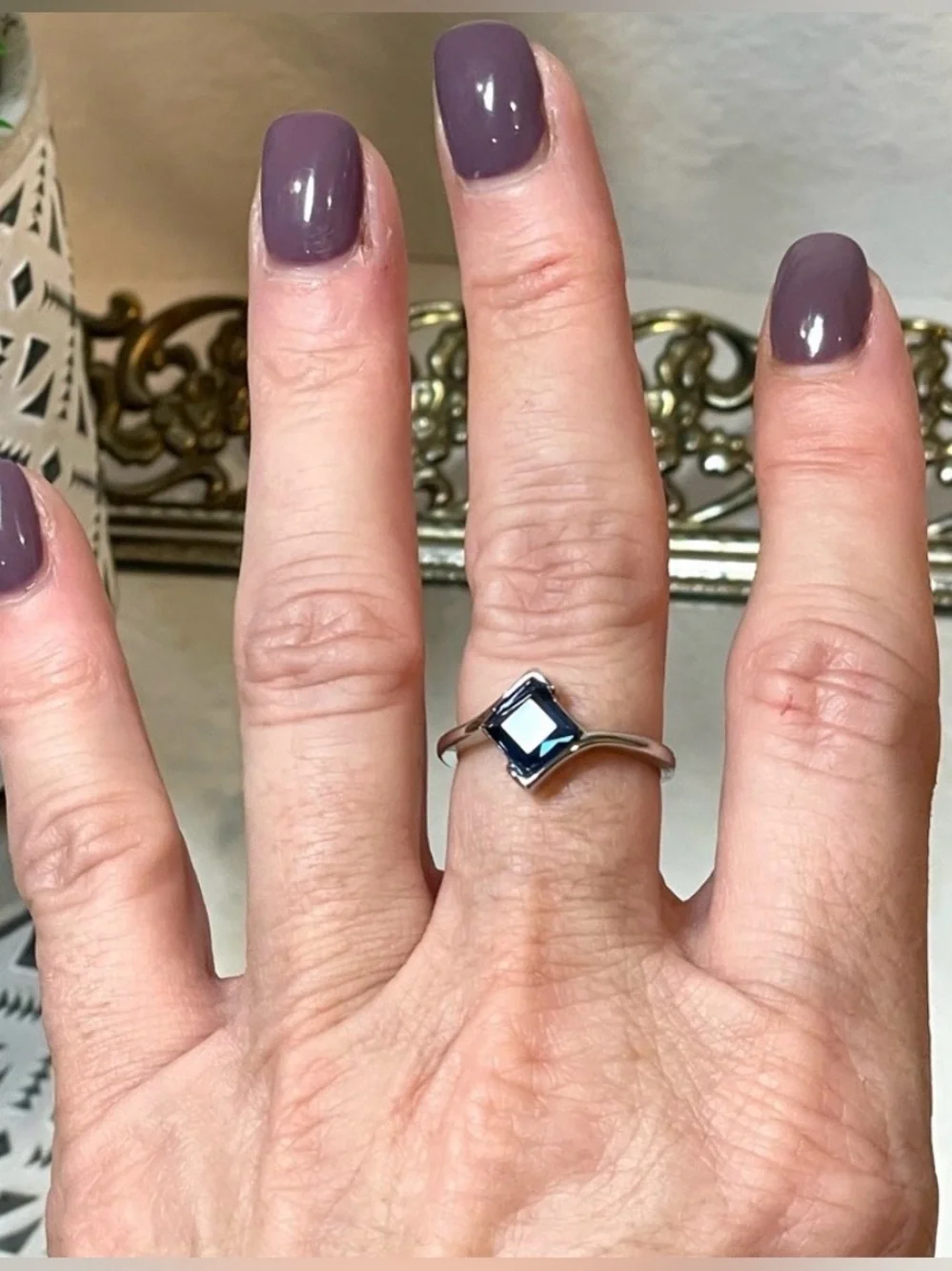 💥3/$50 Silver Tone & Sapphire Blue Square-Cut Crystal Ring | Dainty | Sz 7